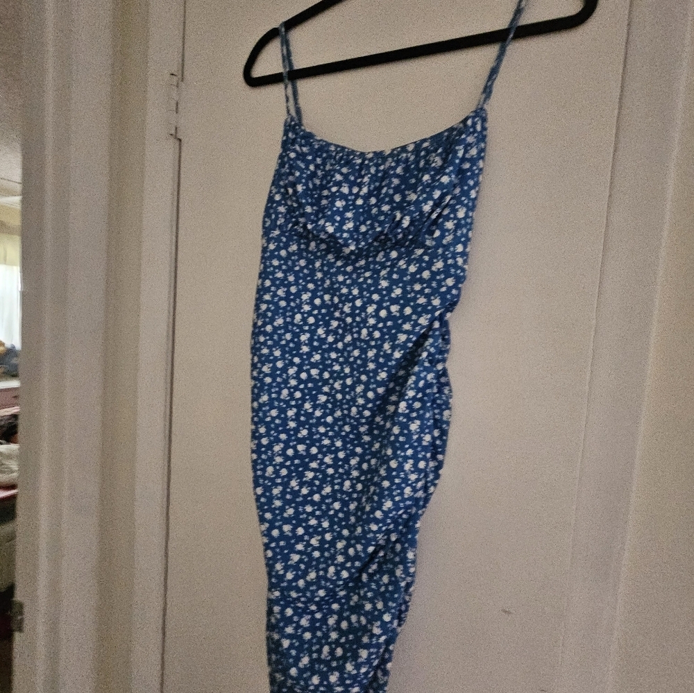 Blue Floral Spaghetti Strap Dress..runs A Bit Small
